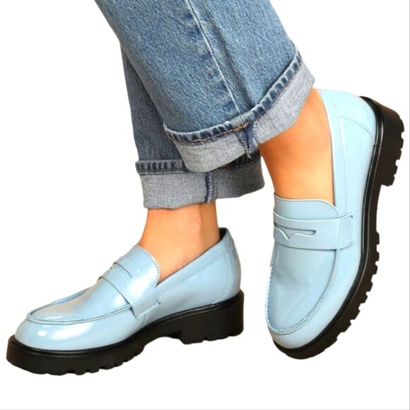 Steve Madden Loafer Lotto Baby Blue Faux Vegan Patent Leather Platform Chunky 11 - Picture 1 of 16